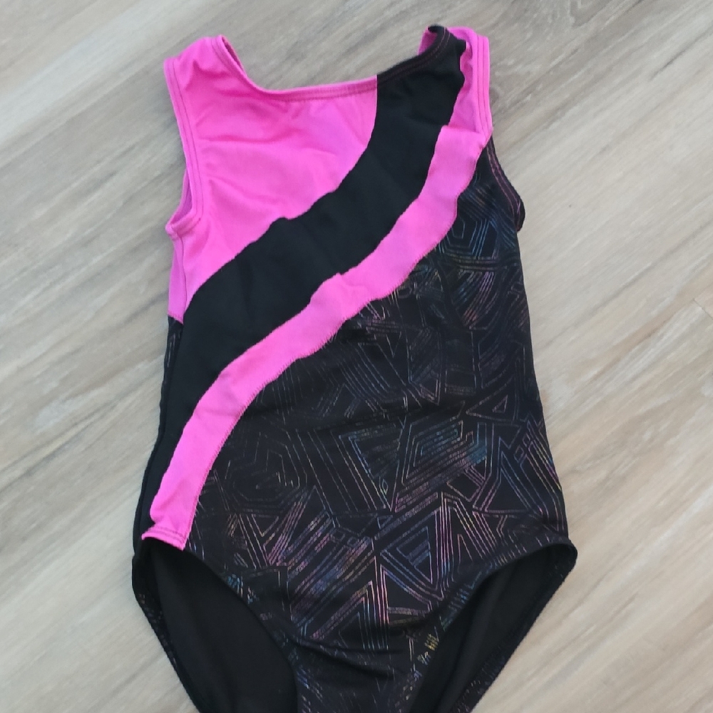 Balera Pink and Black Bodysuit with Diagonal Design